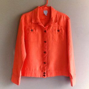 Chico's Orange Linen Button Down Lightweight Jacket -- Size 2
